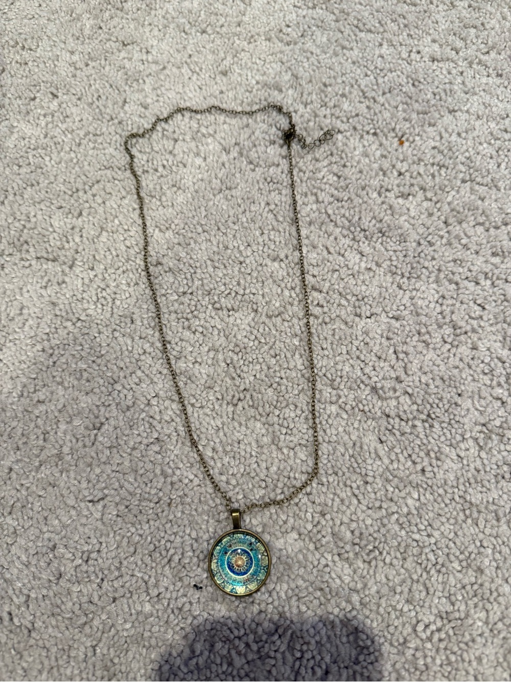 SHEIN Blue Teal Mandala Pendant Necklace